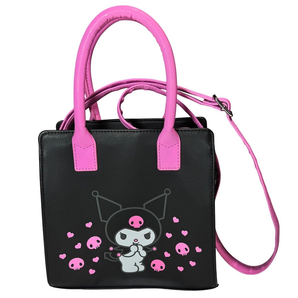 Loungefly Sanrio Kuromi Skulls Hearts Mini Satchel Crossbody Black Pink